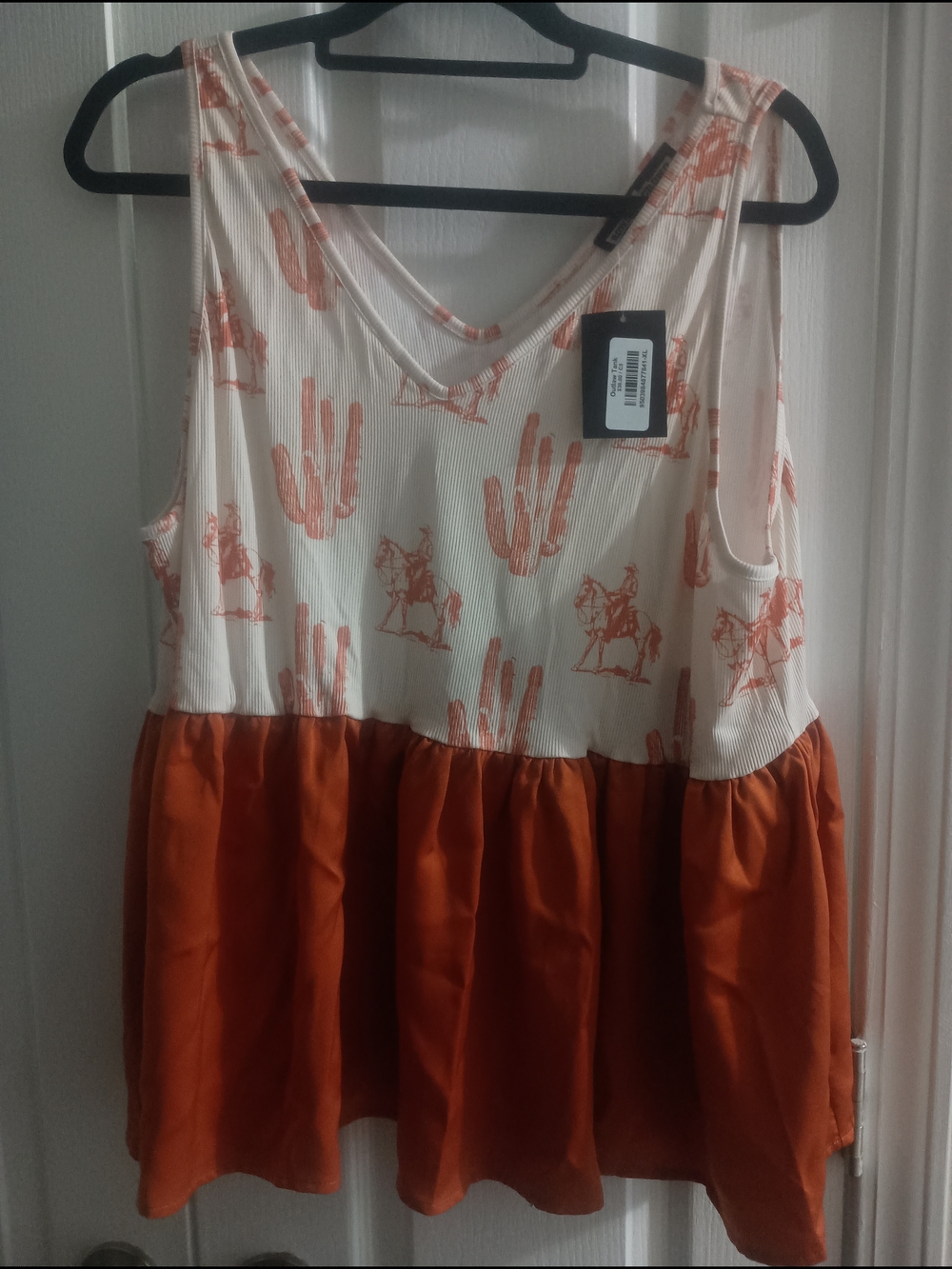 Women’s Two-Tone Western Print Tank Top — Cream & Rust